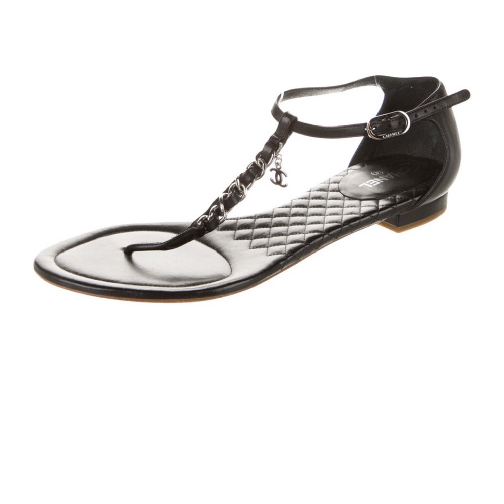 Chanel Interlocking CC Logo Leather T-Strap Sandals – Size 9 (IT 39) | VERY RARE